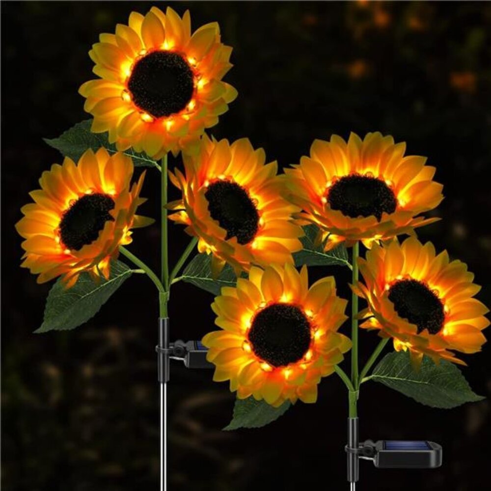 Solar Sunflower Lights, Solar Garden Light with Real Looking Flowers Outdoors